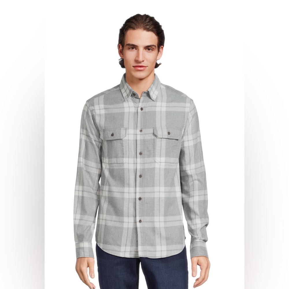 George Men's Casual Gray and White Plaid Shirt